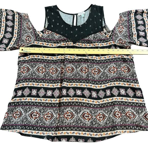 Susina Top Women Sze 1X Black White Paisley Cold Shoulder Bohemian Casual Blouse - Picture 11 of 12
